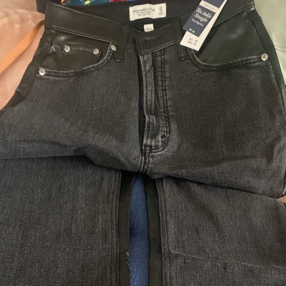 Abercrombie and Fitch Curve Love Denim/vegan leather pants